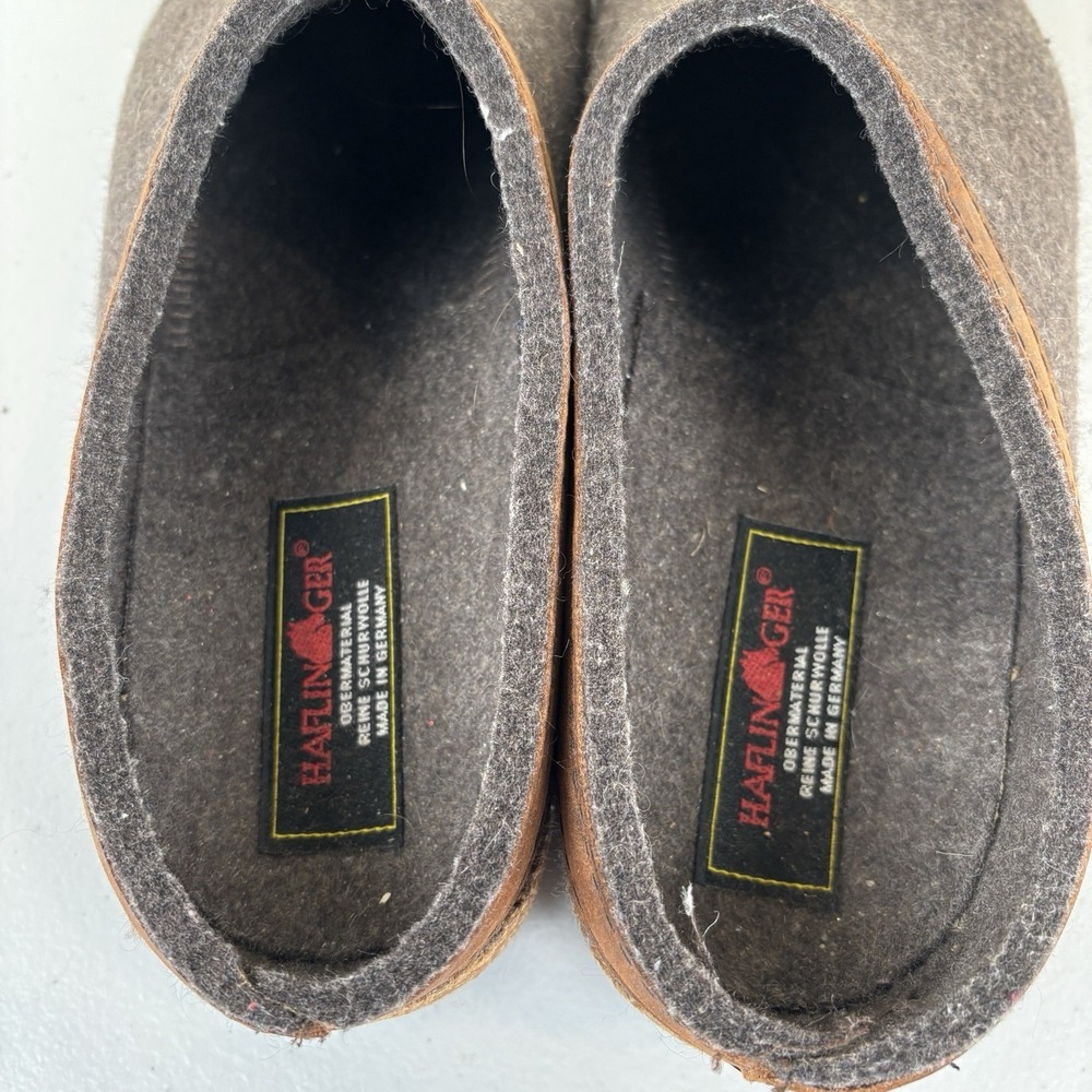 Haflinger Grizzly Wool Clogs Men 10 Women 12 EU 43 Gray w/Brown Leather Trim EUC - Picture 8 of 9